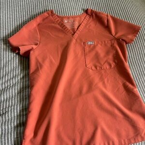 Figs Red V-Neck Scrub Top